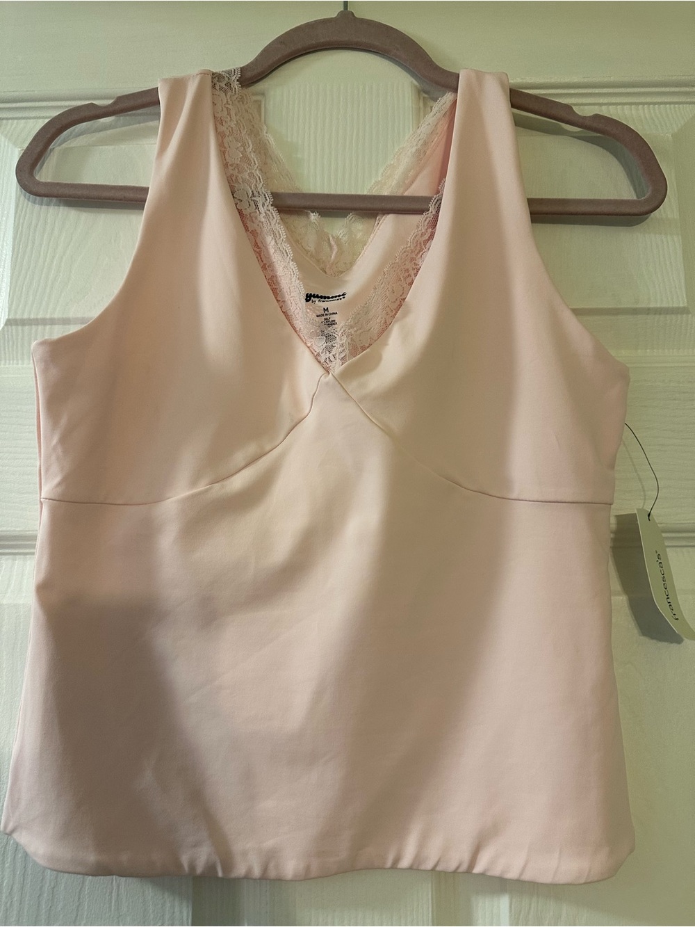 Francesca's Collections Blush Lace-Trim V-Neck Chemise Top